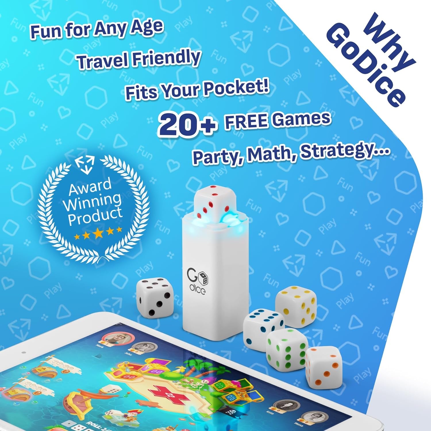 Godice Full Pack - 6 Smart Connected Dice. Brings the Best Dice Games of All Time to the 21St Century. Educational, Fun, and Innovative Games for Family, Friends, Game Nights. Free App. Cool Tech Gift