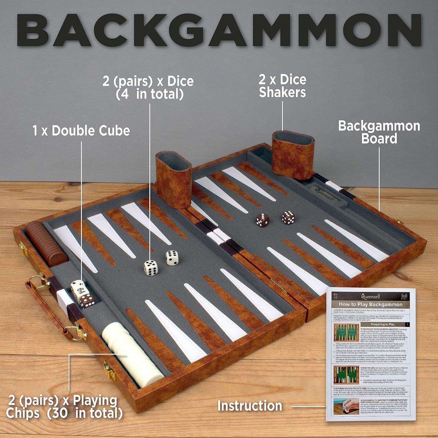 Backgammon Sets for Adults - Backgammon Board Games for Adults and Kids - Travel Backgammon Set - Backgammon 15 Inch Board and 32 Backgammon Pieces in One Quality Backgammon Set